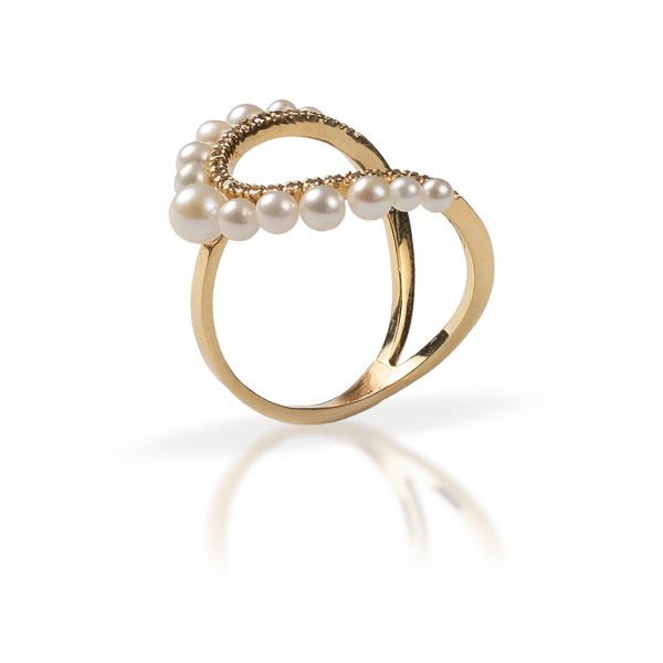 Anel Pérola com Diamantes - Imagem 1