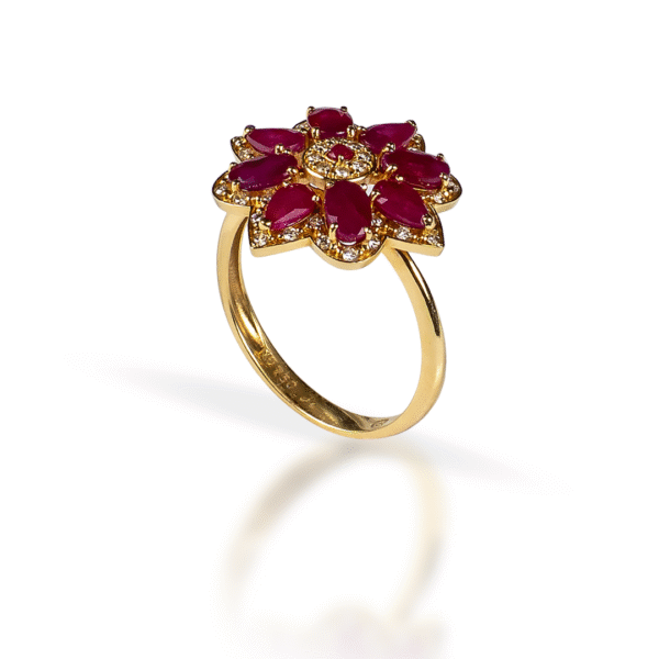 Anel Flor Rubi com Diamante - Imagem 1