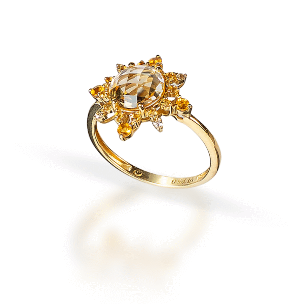Anel Sol Citrino com Diamantes - Imagem 1