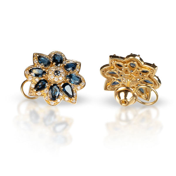 Brinco Flor de Safira com Diamantes - Imagem 1