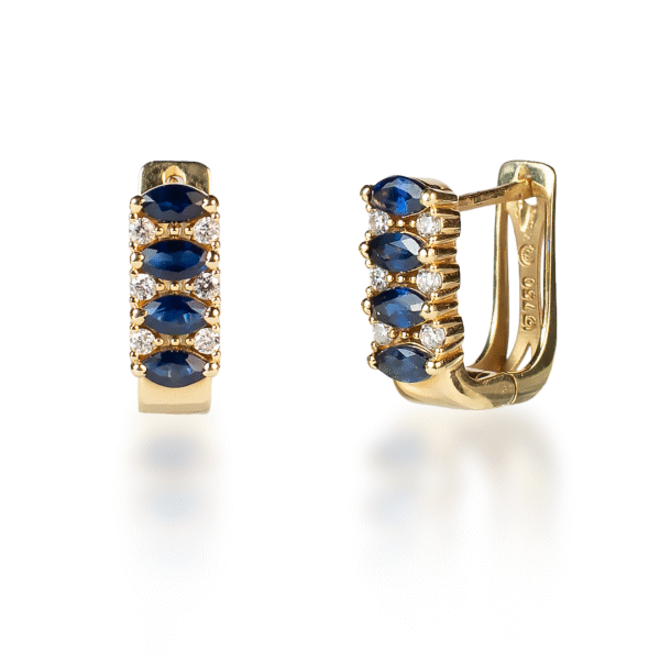 Brinco Argola Navete Safira com Diamantes - Imagem 1